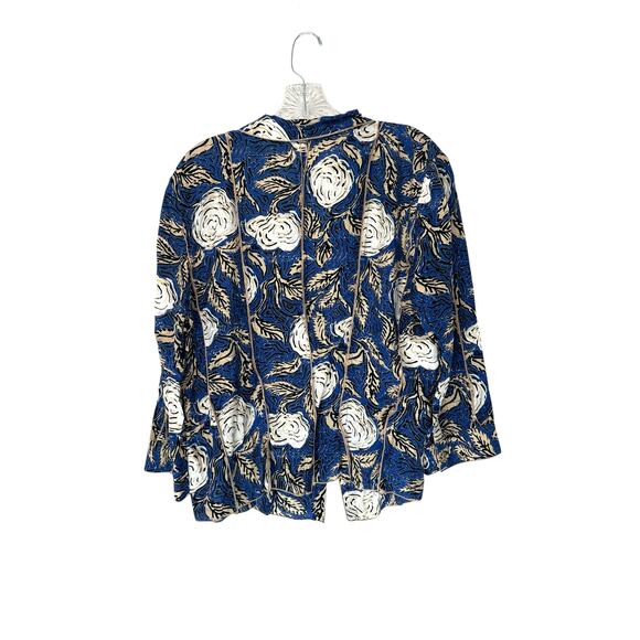 Nic + Zoe Blouse Blue Tan Button Up Short‎ Sleeve Silk Blend Lightweight Size XL - Picture 9 of 12